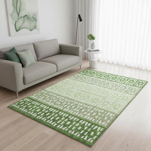 HomeRoots 5' X 8' Green And Ivory Geometric Area Rug - Washable, UV-Protected, Durable, Modern Design for Homes 676340