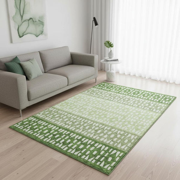 HomeRoots 5' X 8' Green And Ivory Geometric Area Rug - Washable, UV-Protected, Durable, Modern Design for Homes 676340
