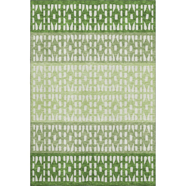 HomeRoots 5' X 8' Green And Ivory Geometric Area Rug - Washable, UV-Protected, Durable, Modern Design for Homes 676340