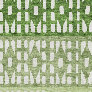 HomeRoots 5' X 8' Green And Ivory Geometric Area Rug - Washable, UV-Protected, Durable, Modern Design for Homes 676340