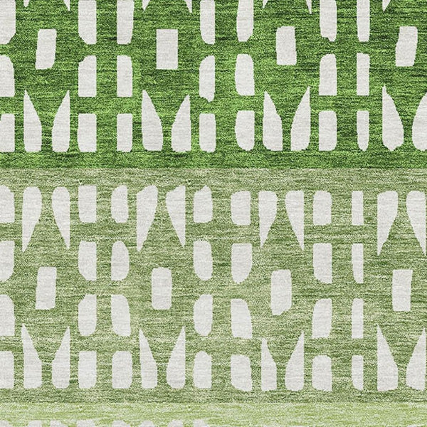 HomeRoots 5' X 8' Green And Ivory Geometric Area Rug - Washable, UV-Protected, Durable, Modern Design for Homes 676340