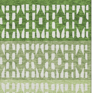 HomeRoots 5' X 8' Green And Ivory Geometric Area Rug - Washable, UV-Protected, Durable, Modern Design for Homes 676340