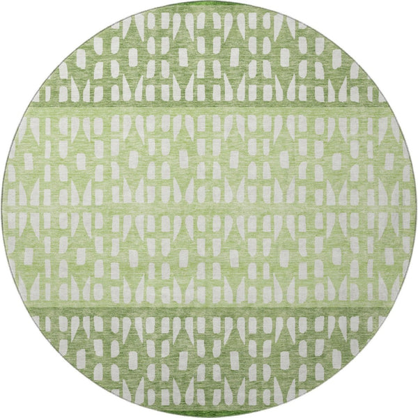 HomeRoots 8' Green And Ivory Geometric Round Rug – Washable, UV Protected, Stain-Resistant, Durable Design 676341