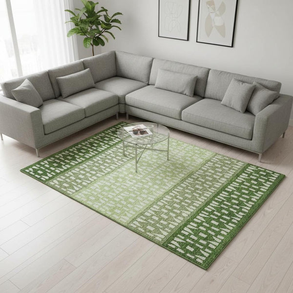 HomeRoots 9' Green and Ivory Geometric Washable Area Rug - UV Protected, Stain-Resistant, Easy Care Design 676343