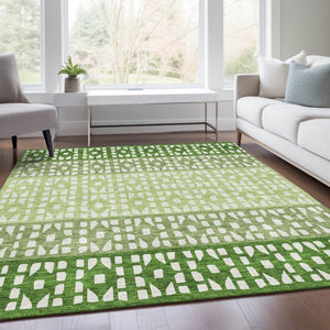 HomeRoots 9' Green and Ivory Geometric Washable Area Rug - UV Protected, Stain-Resistant, Easy Care Design 676343