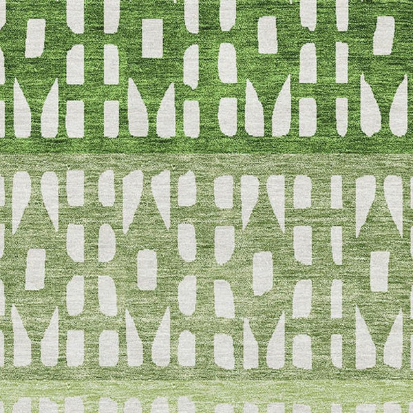 HomeRoots 9' Green and Ivory Geometric Washable Area Rug - UV Protected, Stain-Resistant, Easy Care Design 676343