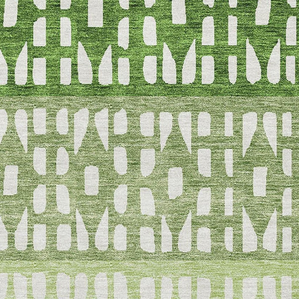 HomeRoots 10' X 14' Washable Green Ivory Geometric Area Rug with UV Protection for Stylish, Family-Friendly Spaces 676344