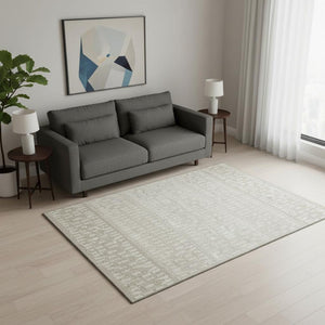 HomeRoots 5' X 8' Ivory And Beige Geometric Area Rug – Washable, UV Protected, Stain Resistant for High Traffic Areas 676346