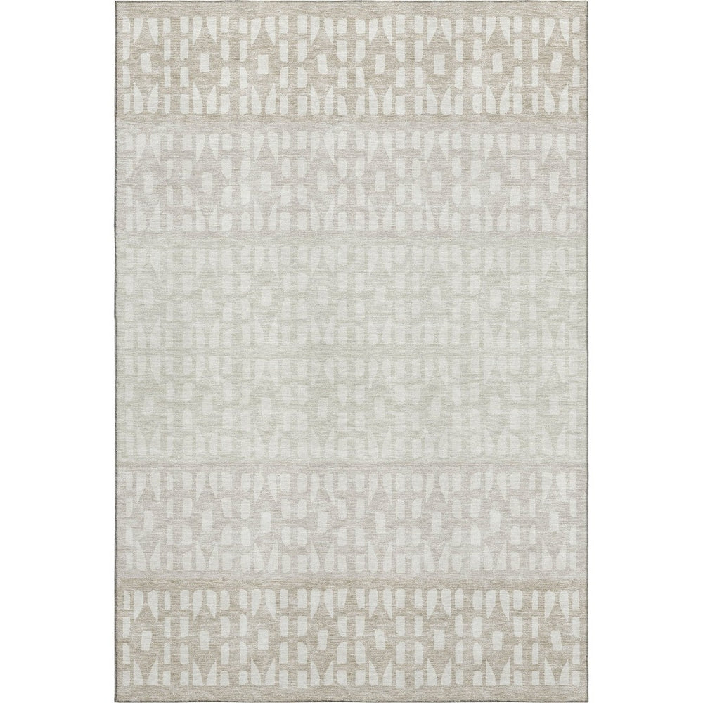 HomeRoots 8' X 10' Ivory and Beige Geometric Area Rug – Washable, Stain-Resistant, UV Protected for Durability 676348