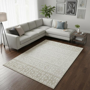 HomeRoots 9' X 12' Ivory and Beige Geometric Area Rug - Washable, UV Protected, Stylish for High-Traffic Areas 676349