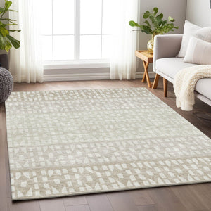 HomeRoots 9' X 12' Ivory and Beige Geometric Area Rug - Washable, UV Protected, Stylish for High-Traffic Areas 676349