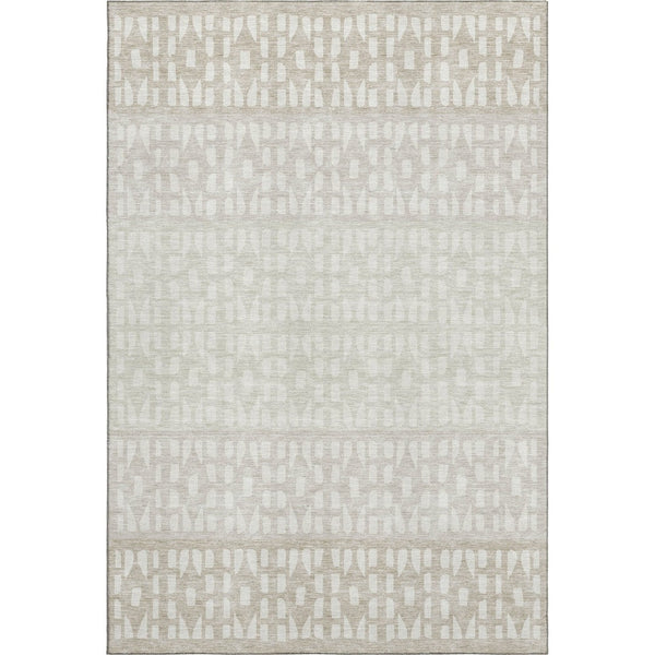 HomeRoots 10' X 14' Ivory & Beige Geometric Washable Area Rug - Durable, UV-Protected for Stylish Living Spaces 676350