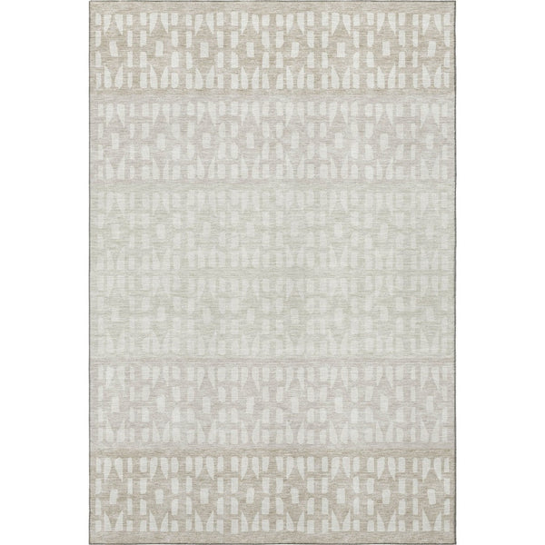 HomeRoots 10' X 14' Ivory & Beige Geometric Washable Area Rug - Durable, UV-Protected for Stylish Living Spaces 676350