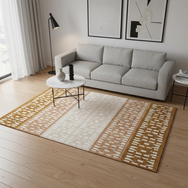 HomeRoots 5' X 8' Stylish Rust and Ivory Geometric Area Rug with UV Protection - Washable, Stain-Resistant Design 676352