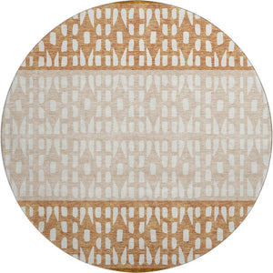 HomeRoots 8' Washable Round Rug in Rust and Ivory with Geometric Design, UV Protection & Stain Resistance 676353