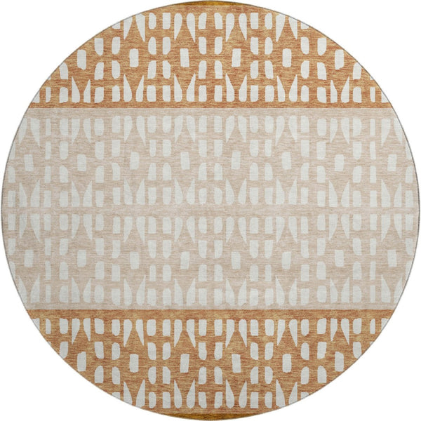HomeRoots 8' Washable Round Rug in Rust and Ivory with Geometric Design, UV Protection & Stain Resistance 676353