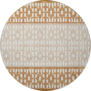 HomeRoots 8' Washable Round Rug in Rust and Ivory with Geometric Design, UV Protection & Stain Resistance 676353