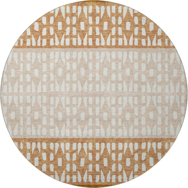 HomeRoots 8' Washable Round Rug in Rust and Ivory with Geometric Design, UV Protection & Stain Resistance 676353