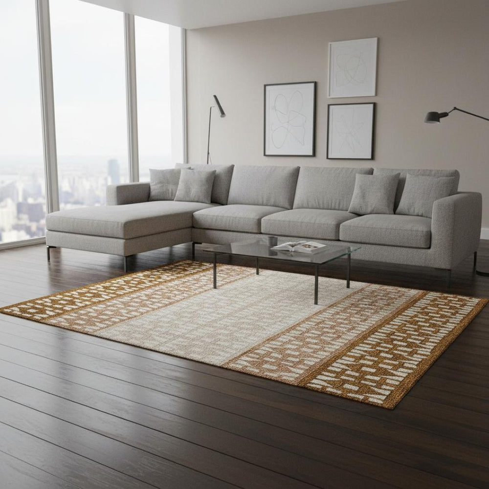 HomeRoots 8' X 10' Stylish Rust Ivory Geometric Washable Area Rug - Durable, Stain-Resistant, UV Protected! 676354