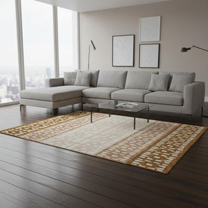 HomeRoots 8' X 10' Stylish Rust Ivory Geometric Washable Area Rug - Durable, Stain-Resistant, UV Protected! 676354