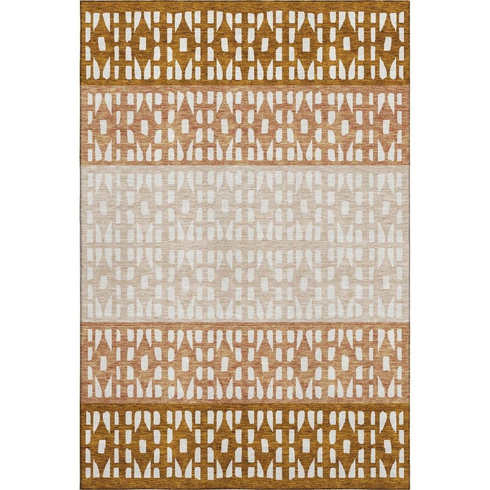 HomeRoots 8' X 10' Stylish Rust Ivory Geometric Washable Area Rug - Durable, Stain-Resistant, UV Protected! 676354