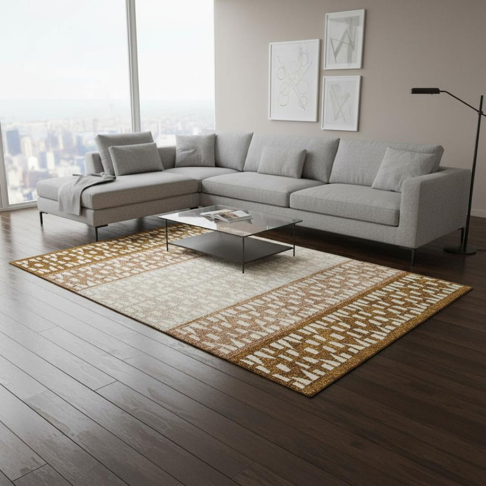 HomeRoots 9' X 12' Rust And Ivory Geometric Area Rug - Stylish, Washable, UV Protected for High Traffic Spaces 676355