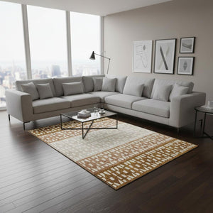 HomeRoots 10' X 14' Stylish Rust & Ivory Geometric Area Rug – Washable, UV-Protected, Perfect for Busy Homes! 676356