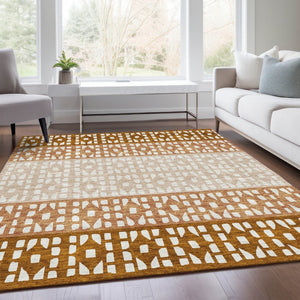 HomeRoots 10' X 14' Stylish Rust & Ivory Geometric Area Rug – Washable, UV-Protected, Perfect for Busy Homes! 676356
