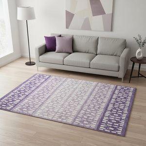 HomeRoots 5' X 8' Purple & Ivory Geometric Area Rug - Washable, UV Protected, Stylish for High-Traffic Spaces 676358