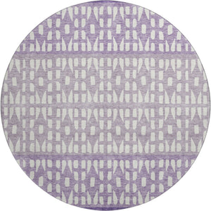 HomeRoots 8' Purple & Ivory Geometric Round Rug - Washable, UV Protected, Durable for High-Traffic Areas 676359