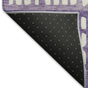 HomeRoots 8' Purple & Ivory Geometric Round Rug - Washable, UV Protected, Durable for High-Traffic Areas 676359