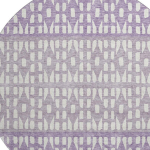 HomeRoots 8' Purple & Ivory Geometric Round Rug - Washable, UV Protected, Durable for High-Traffic Areas 676359