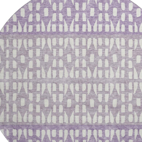 HomeRoots 8' Purple & Ivory Geometric Round Rug - Washable, UV Protected, Durable for High-Traffic Areas 676359