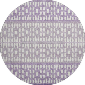 HomeRoots 8' Purple & Ivory Geometric Round Rug - Washable, UV Protected, Durable for High-Traffic Areas 676359