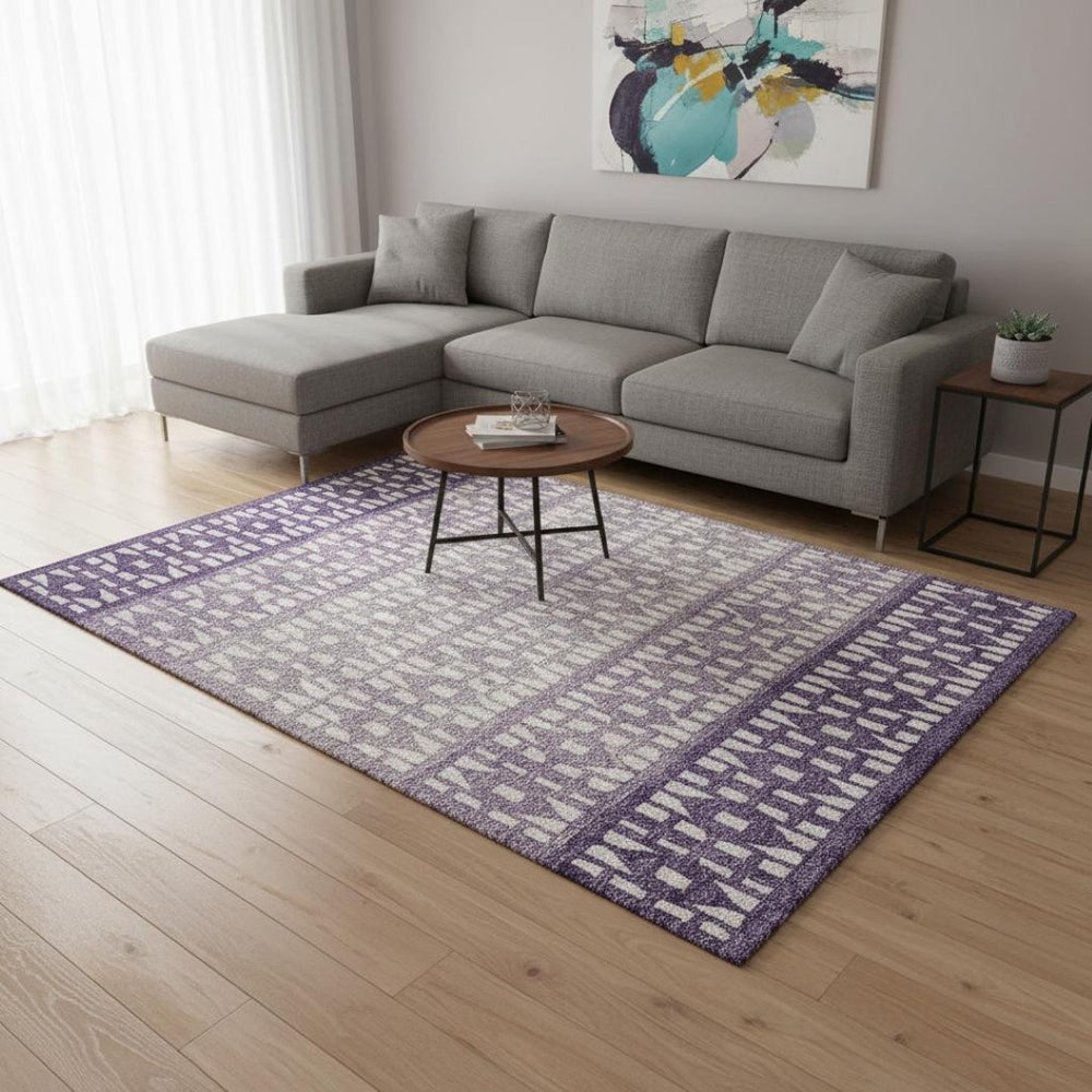 HomeRoots 8' X 10' Stylish Purple & Ivory Geometric Washable Area Rug with UV Protection for Modern Homes 676360