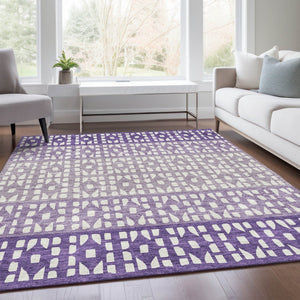 HomeRoots 8' X 10' Stylish Purple & Ivory Geometric Washable Area Rug with UV Protection for Modern Homes 676360