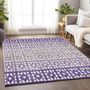 HomeRoots 9' X 12' Stylish Purple & Ivory Geometric Washable Area Rug with UV Protection for High-Traffic Homes 676361