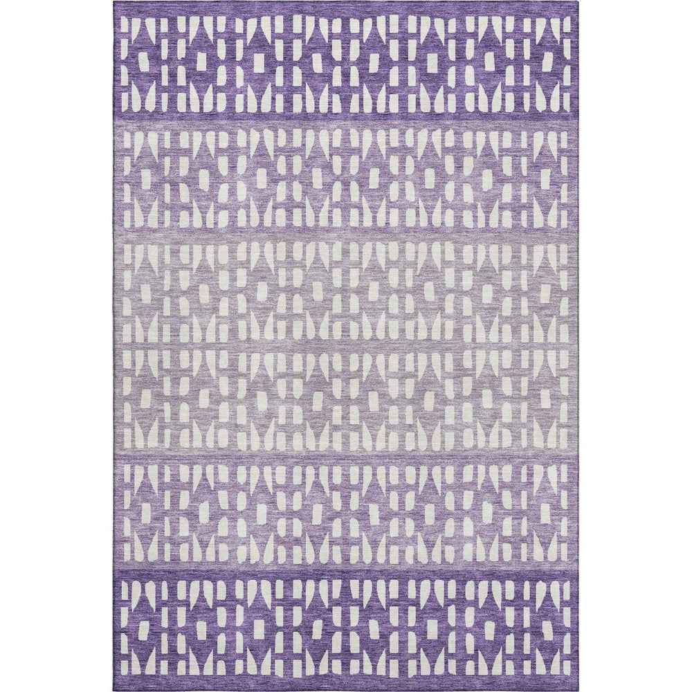 HomeRoots 9' X 12' Stylish Purple & Ivory Geometric Washable Area Rug with UV Protection for High-Traffic Homes 676361