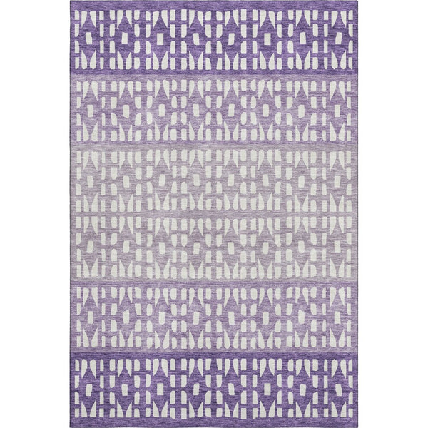 HomeRoots 9' X 12' Stylish Purple & Ivory Geometric Washable Area Rug with UV Protection for High-Traffic Homes 676361