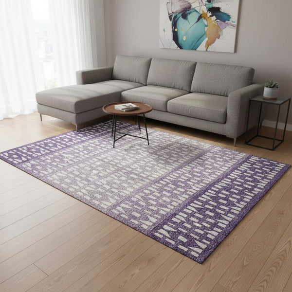 HomeRoots 10' X 14' Purple Geometric Washable Area Rug - UV Protected, Stain Resistant, Ideal for High Traffic Spaces 676362