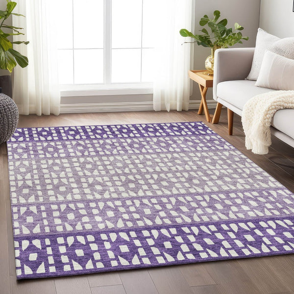 HomeRoots 10' X 14' Purple Geometric Washable Area Rug - UV Protected, Stain Resistant, Ideal for High Traffic Spaces 676362