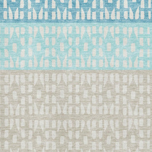 HomeRoots 5' X 8' Stylish Teal Beige Ivory Geometric Washable Area Rug – Durable, UV Protected & Easy Care! 676364