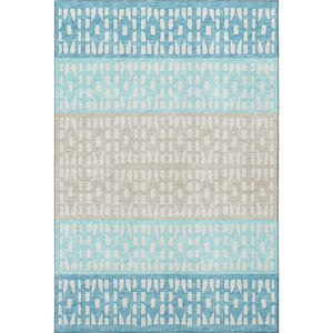 HomeRoots 5' X 8' Stylish Teal Beige Ivory Geometric Washable Area Rug – Durable, UV Protected & Easy Care! 676364