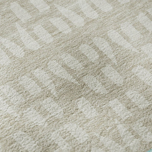 HomeRoots 8' Teal Beige Ivory Washable Round Rug - Modern Geometric Design with UV Protection for Homes 676365