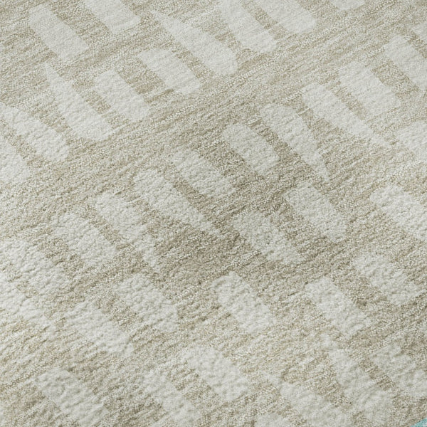 HomeRoots 8' Teal Beige Ivory Washable Round Rug - Modern Geometric Design with UV Protection for Homes 676365