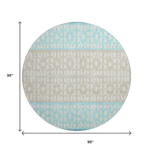 HomeRoots 8' Teal Beige Ivory Washable Round Rug - Modern Geometric Design with UV Protection for Homes 676365