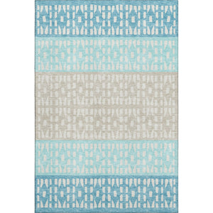 HomeRoots 9' X 12' Teal Beige Ivory Geometric Area Rug - Washable, UV-Protected, Stylish & Durable Design 676367
