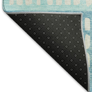 HomeRoots 9' X 12' Teal Beige Ivory Geometric Area Rug - Washable, UV-Protected, Stylish & Durable Design 676367