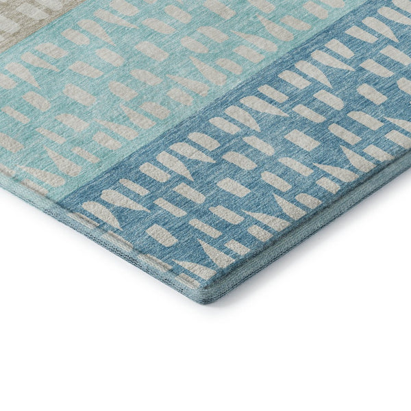 HomeRoots 9' X 12' Teal Beige Ivory Geometric Area Rug - Washable, UV-Protected, Stylish & Durable Design 676367