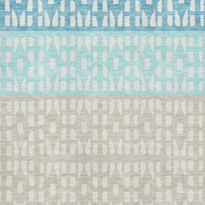 HomeRoots 9' X 12' Teal Beige Ivory Geometric Area Rug - Washable, UV-Protected, Stylish & Durable Design 676367